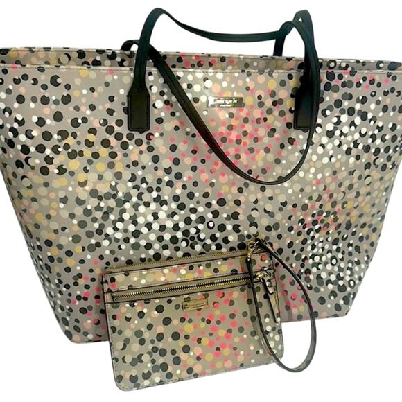 EUC Kate Spade Shore Street Soiree Dot Grey Multi Margareta Tote and wristlet - Picture 1 of 12